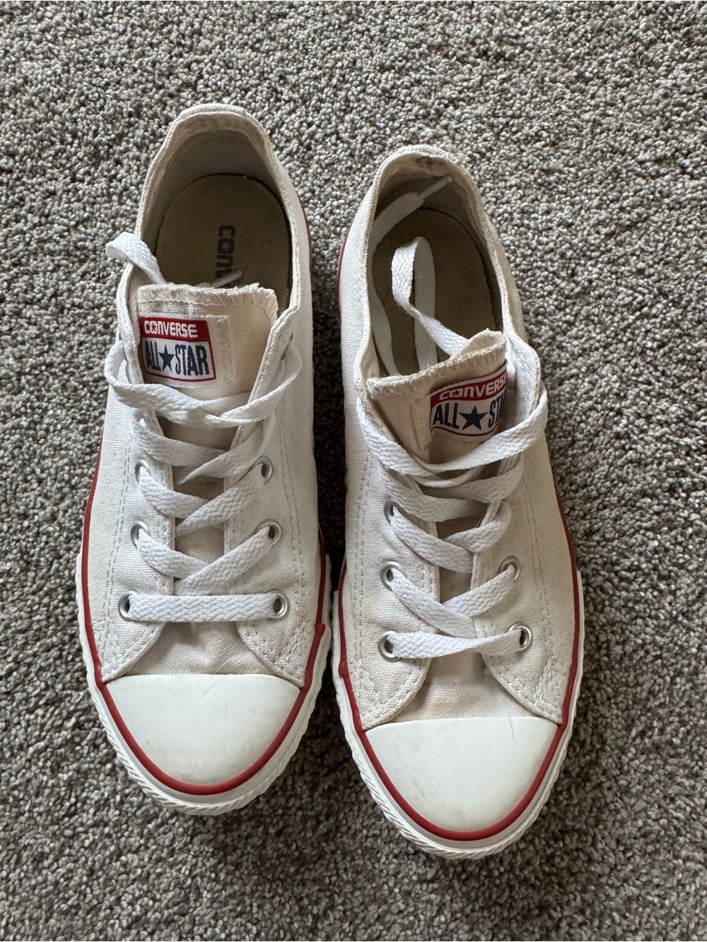Converse Kids White Canvas Low Top Sneakers with Red Trim